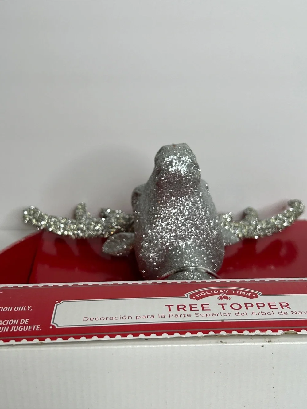 Silver Glitter Christmas Tree Topper Deer Reindeer Head 14 Inch Holiday Time NEW